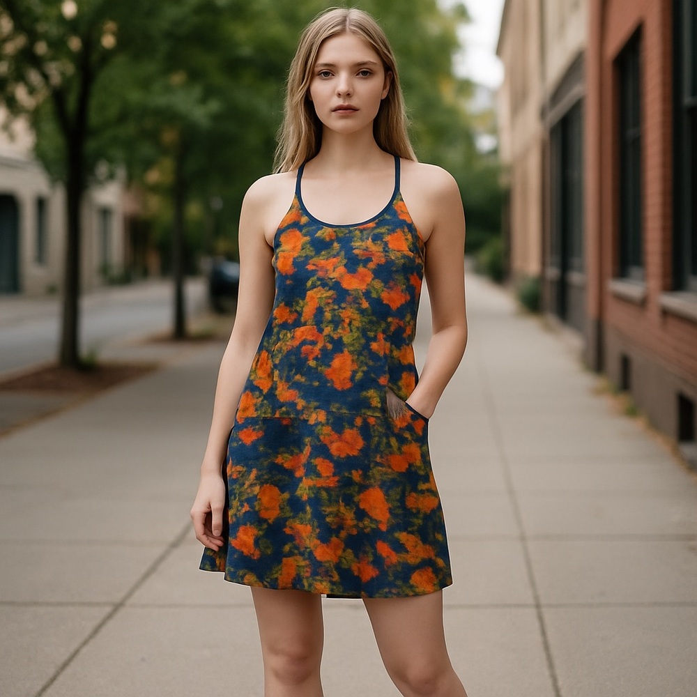 Venus Tie Dye Tank Racerback Stretch Shirttail Hem Pockets Pullover Dress M #276